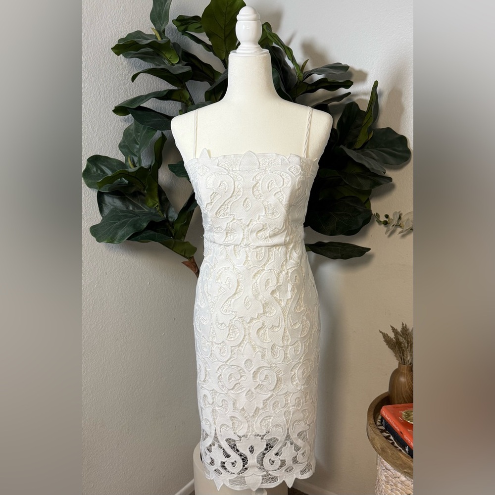 Bardot Strapless White Lace Dress